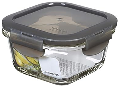 LocknLock - Contenitore per alimenti in vetro da forno con coperchio, 300 ml, 120 x 120 x 65 mm, quadrato, adatto per frigorifero, congelatore e lavastoviglie, in vetro borosilicato fino a 400 °C,