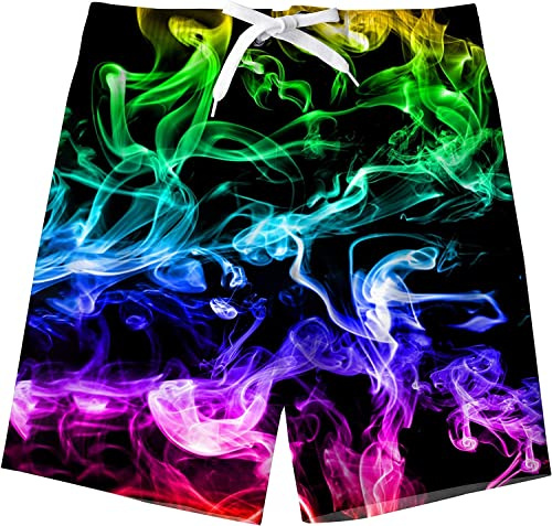 Kids4ever Boys Swimming Trunks Funny Colorful 3D Printed Swim Shorts Quick Dry Surfing Beach Shorts with Elastic Waist 9-10 Years