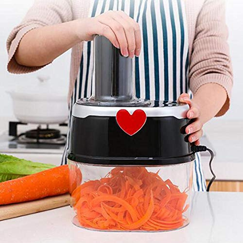 Onward Coupe-légumes électrique multifonction pour trancher et râper - Entonnoir en spirale - Râpe à pommes de terre et concombres - 500 W - 220 V - Plastique ABS - Acier inoxydable - Noir