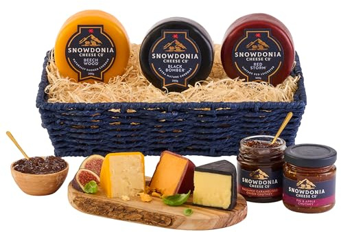 Snowdonia Cheese Company | Classic Cheese Gift Basket | 3 Luxury Welsh Cheeses and 2 Artisan Chutneys