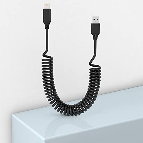 Lightning Spiralkabel Kabel, Apple Carplay Kompatibel & MFi Zertifiziert, einziehbares Kabel mit Datensynchronisation, kurzes iPhone Kabel für iPhone/Pad/Pod