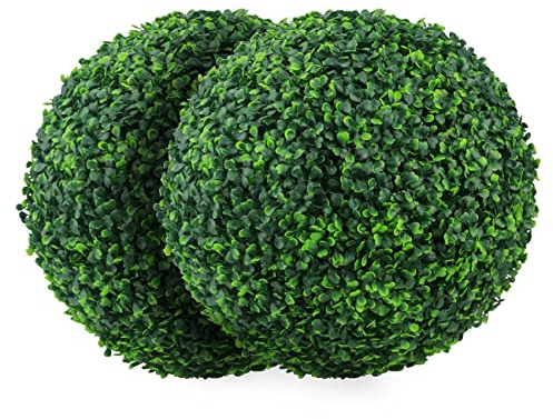 Sunnyglade 2 PCS 13 inch 4 Layers Artificial Plant Topiary Ball Faux Boxwood Decorative Balls for Backyard, Balcony,Garden, Wedding and Home Décor (13 inch)