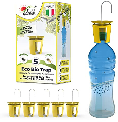 Albagarden - Trappola Mosche Calabroni E Insetti Volanti X 5 Pezzi - Acchiappa Mosche Ecologica Cattura Insetti Infestanti - Per Vespe, Moscerini - Tappo Universale