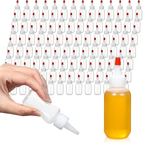 Mifoci 100 Pcs 1 oz Small Condiment Plastic Squeeze Bottle with Red Cap Mini Boston Dispensing Bottles Container Suitable for Dressing Salad Dressing Oil Cookies Writing Paint Glues