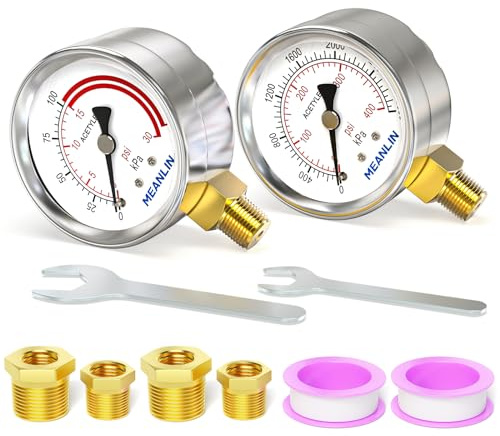 MEANLIN MEASURE Low and High Pressure Gauges for Acetylene Regulator 1/4 NPT 2.5 FACE DIAL, 30 Psi and 400 Psi Replacement Gauges