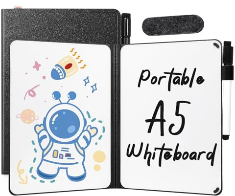 AGM A5 Mini Whiteboard, Double Sided Portable Dry Erase Board with Pen, for Study, Meeting,Doodling-Black
