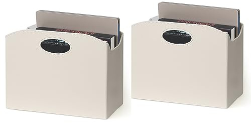 EZDeco Zeitschriftenhalter, faltbarer Zeitschriftenständer, Boden, PU-Leder, Aktenhalter, Zeitungsbuch, Aufbewahrung, Zeitschriftenkorb, Dokumentenmappe, Organizer für Büro, Zuhause (Off-White-2)
