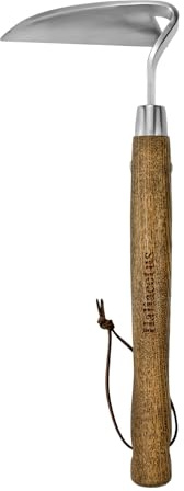 Haliaeetus Gardening Sickle Hoe, Japanese Bent Angle Weeding Sickle, Stainless Steel Weed Hoe Scraper, 13'' Gardening Hand Hoe with Ergonomic Wood Handle for Weeding, Loosening Soil and Cultivating