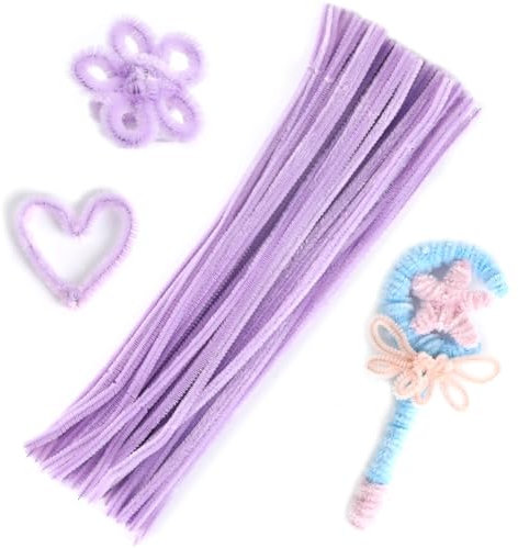 LOMIMOS 100 scovolini per tubi, in ciniglia, per la casa, fai da te, per festival artistici fatti a mano (viola chiaro)