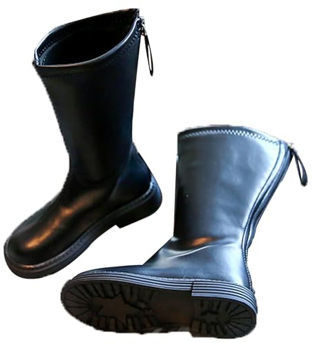 LNNLOO Botas De Equitación Ecuestres Para Niña (26-36), Botas Altas Ecuestres, Punta Redonda + Hasta La Rodilla, Impermeables + Antideslizantes, Para Niños Pequeños De Primavera Y Otoño,28,Black