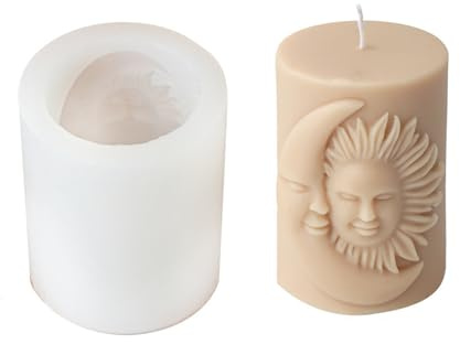 Xidmold Sonne Mond Gesicht Säule Kerzenform, Kerzenform zum Gießen Silikon, Kerzengießform Silikon, Silikonform für Sojawachs Kerzen, Gips, DIY Handwerk (A)