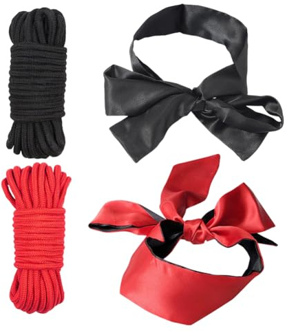 UUYYEO 2 Pcs Soft Cotton Ropes and 2 Pcs Silky Blindfold Cotton Binding Rope Satin Eye Mask for Sleeping Games Twisted Knot Tying Rope Eye Covers