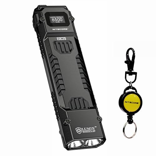 Nitecore EDC29 Ultra Slim High Performance 6500 Lumens EDC Flashlight with Retractable Key Ring, Black