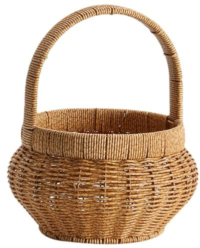 Cesta de pan | Contenedores de almacenamiento tejidos, cestas de pan de ratán de imitación redondas de mimbre para servir frutas, cuencos decorativos con asas para organizar la encimera de la cocina