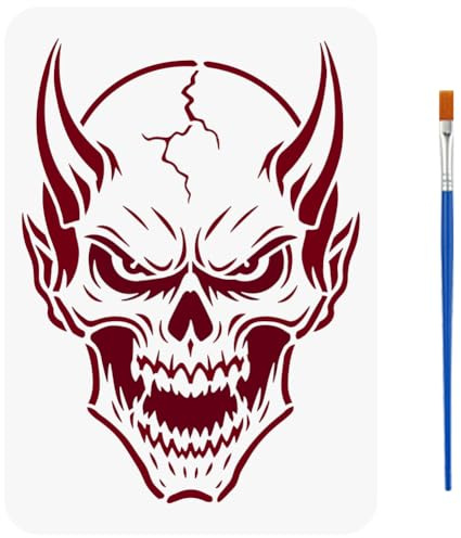 FINGERINSPIRE Malschablone Mit Skelett Dämon Und Pinsel 21x29.7cm Zeichenvorlage Mit Totenkopf Dämon Totenkopf Thema Halloween Dekoration Schablone Zum Malen Auf Holz Wänden Stoffen Und Möbeln