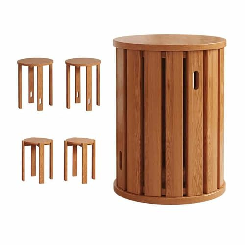 Sgabelli 4 in 1 impilabili in legno, rotondi, sgabello da bar, sedia da pranzo portatile, versatile, tavolino da salotto, sgabelli da salotto (finitura ciliegia)