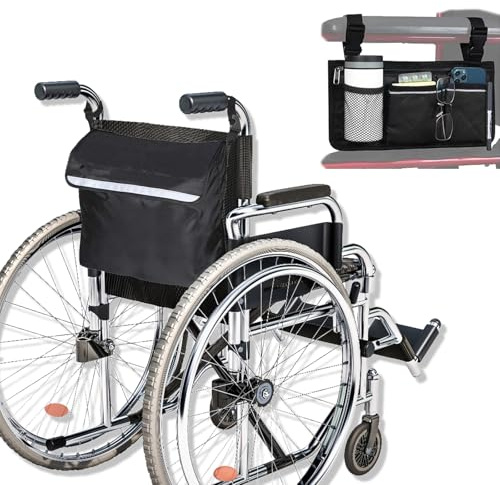 Vlecexs Borsa per Sedia a Rotelle, 2 Pezzi Zaino per Sedia a Rotelle Impermeabile, Borsa di Stoccaggio per Bracciolo per Sedia a Rotelle per Sedie a Rotelle Scooter e Camminatori
