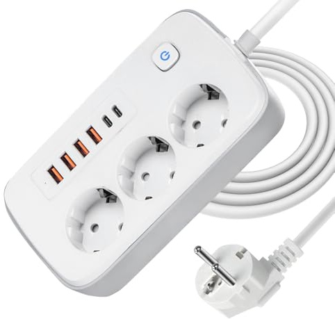 YANGUN Steckdosenleiste Einzeln Schaltbar, 3 Fach Mehrfachsteckdose mit 4 USB A und 2 USB C, Verteilersteckdose mit 2M Verlängerungskabel, Steckdosenleiste Wandmontage für Zuhause, Büro(Weiß)