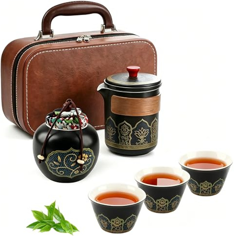 Chinesisches Gongfu-Tee-Set aus Porzellan, Tragbares Keramik-Teekannen-Set | 6 Stück Tragbare All-in-One-Mini-Reisetasche, Schönes Tea Set Traditionelles Teekanne Teeservice für Reisen,Geschenk,Zuhause