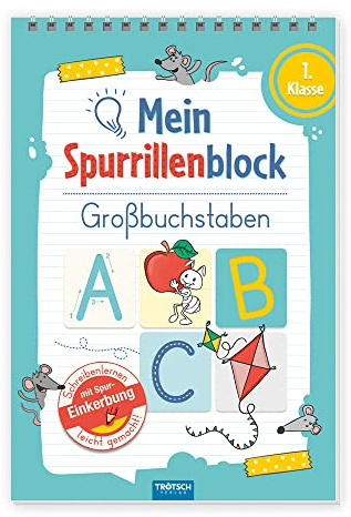 TRÖTSCH - Spurrillenblock Großbuchstaben | Übungsbuch mit vorgeprägten Linien zum Erlernen der Großbuchstaben: Übungsheft zum Buchstaben lernen, ideal für die Einschulung | 1. Klasse