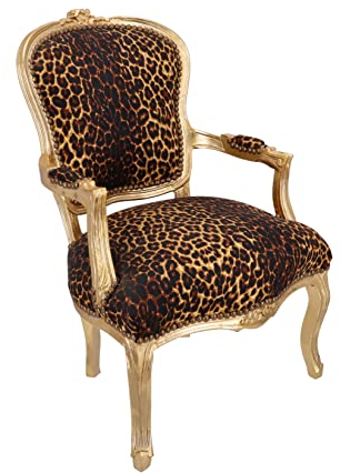 Way Home Store - Barocksessel Luis Französischer Stil Louis XVI - Blattgold Holz und Leopardenstoff - Maße: 63 x 65 x 94 cm