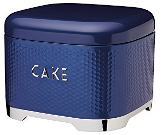 KitchenCraft Lovello Textured Cake Storage Tin with Geometric Hexagon Pattern, 26 x 26 x 19 cm (1 x 1 x 7.5) - Midnight Navy