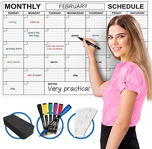 Large 24x36 White Board Calendar Dry Erase for Wall Big Dry Erase Wall Calendar Monthly Large Wall Calendar Dry Erase Board Planner Includes 6 Markers Eraser Push Pins & Mounting Tape