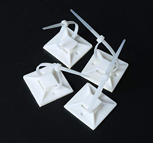 100 Stück Bayli Klebesockel für Kabelbinder Weiß 20x20mm | [Zwei-Wege] Befestigungssockel Selbstklebend | Kabelschelle Klebepads | Kabelbinderhalter | Montagesockel Set mit Klebefläche | Schraubsockel