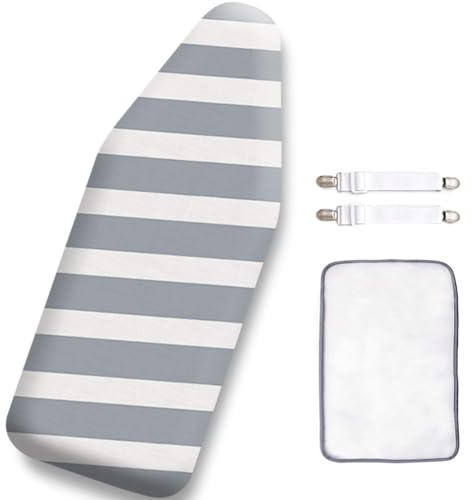 SheeChung 12.5 x 32 Inch Small Ironing Board Cover and Pad,Cotton Cover & Extra Thick Padding,Resists Scorching and Staining,Elastic Cord,Fits Small Mini Table top Ironing Board (Board not Included) | Scorch and Stain Resistant,Adjustable Elastic Cord,2 Fasteners,Velcro,Fits Mini Tabletop Ironing Board,Board not Included