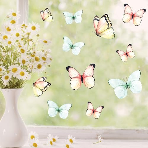 Wandtattoo Loft Fensterbilder Frühling mit Schmetterling – A4 Bogen, Wiederverwendbar, Seidenmatt Vinyl für Glas