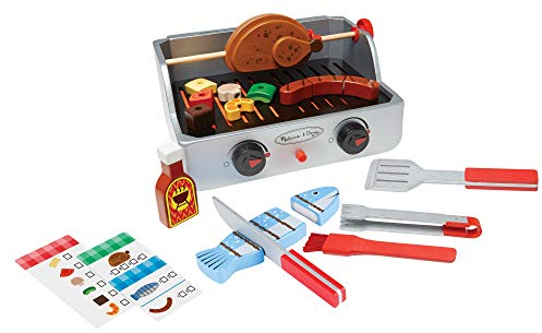Melissa & Doug - Drehspieß und Grillset, für fantatsievolles Rollenspiel, Holzlebensmittel, für Kinder ab 3 Jahren, für Jungen und Mädchen geeignet