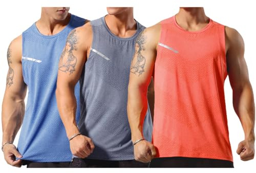 Allthemen Herren Tank Top 3er Pack Sport Sommer Tanktop Schnelltrocknend | Muskelshirt, Achselshirts, Ärmelloses Shirt, Fitness, Trägershirt, Tshirt Ohne Ärmel, Atmungsaktiv, Outdoor