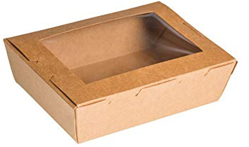 MAQA 50 pz Scatole alimenti in cartone con finestra per asporto, Scatola per biscotti e dolci in carta kraft, contenitori alimentari insalata e cibi cotti 15x10x4.5 cm