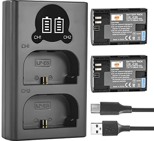 DSTE LP-E6 Batterie (Paquet de 2) et Chargeur Compatible avec Canon EOS 5D Mark II, 5DS, 6D, 7D, 7D Mark II, 80D, 70D, 60D