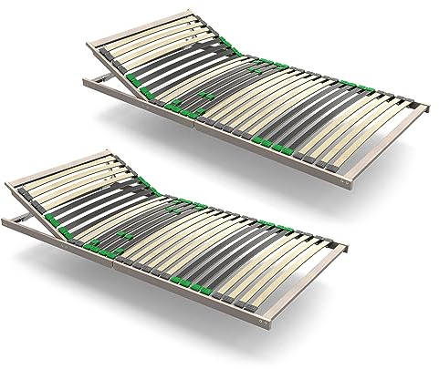 FlexStar 7-Zonen Lattenrost 2er Set 80x200 – Kopfteil verstellbar - auch für Bettgröße 160x200 - Klappbar fertig montiert - 28 Birke -Federleisten - Für alle Matratzen - Bettrost stabil - Vormontiert