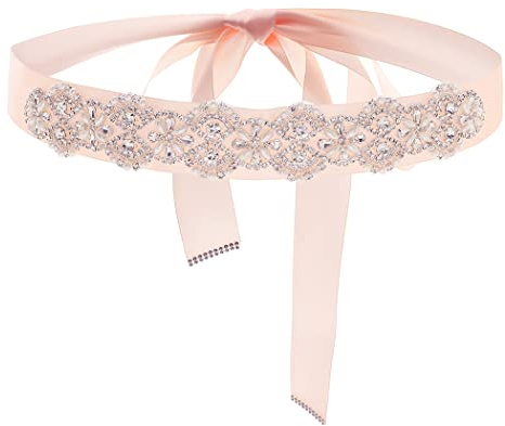 IYOU Perle Hochzeit Schärpe Gürtel Strass Rosa Schleife Kleidergürtel Glänzend Kristall Braut Gürtel Zubehör zum Frau und Mädchen
