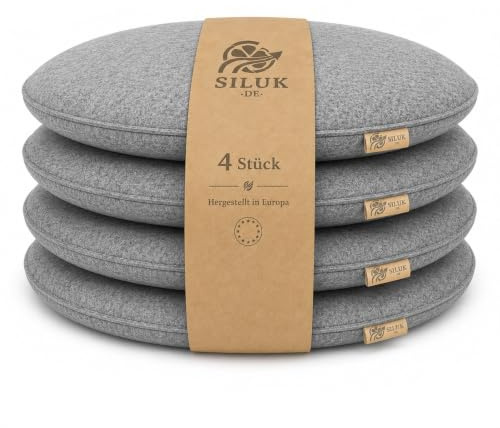 SILUK gemütliches Sitzkissen aus Filz Ø 36cm - Komfortable Waschbare - 4er Set Grau I Schwarz für Bank Stuhl