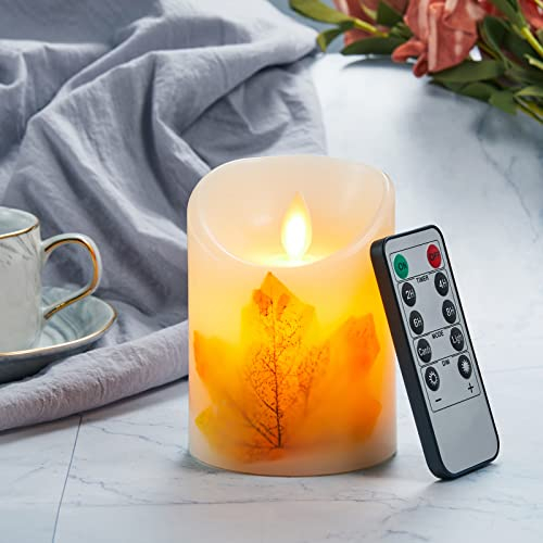 FiiMoo Candele LED, Alimentazione a Batteria, Foglia di Acero, Candela Elettrica con Telecomando e Senza Fiamma per Regalo e Decorazione - 10cm