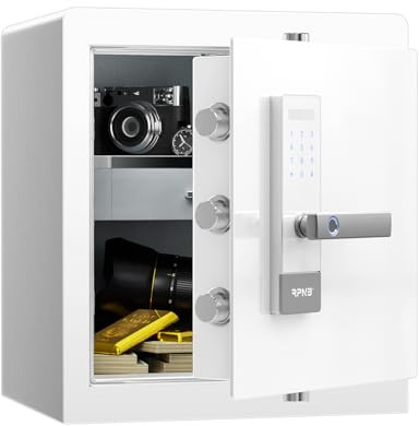 RPNB Deluxe Home Safe and Lock Box,Smart Touch Screen Biometric Fingerprint Security Safe Box with Voice Prompt,One-touch Unlock,Dual Warning,Suitable for Home Office Hotel,1.6 Cubic Feet,White