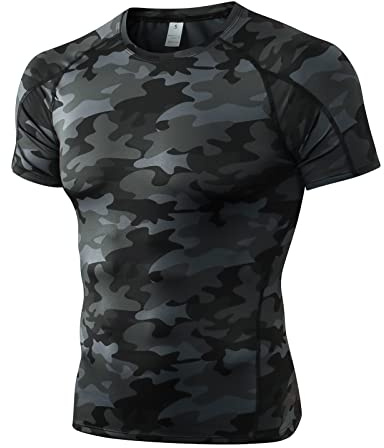 Yishengwan Maglia Compressione Uomo Maniche Corte Maglietta Sportiva | Asciugatura Rapida Traspirante T-Shirt Running per Palestra Corsa Ciclismo Allenamento