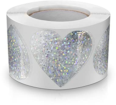 Rotolo di adesivi a forma di cuore argentato, 3,8 cm, etichette d'amore impermeabili e rimovibili per buste artigianali, scatole, etichette regalo, borse, matrimoni (500)