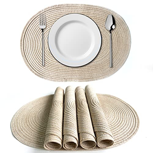 EXQUILEG 6er Set Platzsets Ovales Geflochtene Tischsets Baumwolle Waschbar Hitzebeständig Platzdeckchen für Hochzei, Küche Abendessen (D,50x35cm)