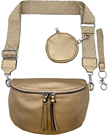 FASHION YOU WANT Crossbody Bag Damen Leder Breiter Gurt Handtasche Umhängetasche Moderne Taschen mit breitem Schultergurt,Abnehmbarer Schultergurt,Schwarz. (4gold)
