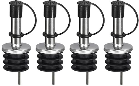 sourcing map Stainless Steel Bottle Pourers, 4Pcs Olive Oil Spout with Rubber Dust Caps, Wine Pourers Liquor Pour Spouts for Wine Liquor Coffee Vinegar Bottles (Black)