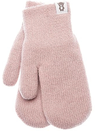 KNITAS guanti a maglia a doppio strato in lana per neonati I guanti invernali caldi a maglia per ragazzi e ragazze 3-4 anni I comodi guanti morbidi in rosa chiaro - taglia 5