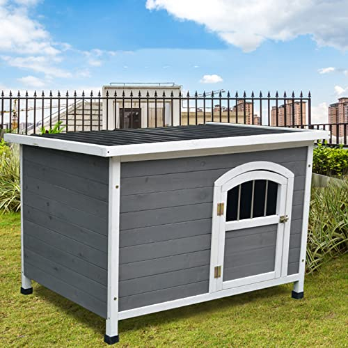 Kleine und mittelgroße Hundehütte für den Außenbereich, universelles, regenfestes, warmes Haustiernest aus Holz, geeignet für den Garten im Freien (B 116 * 82 * 79CM)