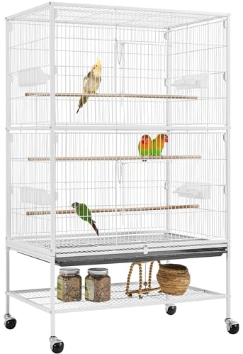 Yaheetech Jaula Grande para Pájaros, Mascota con Ruedas, Unisex, 79 cm x 52 cm x 132 cm, Hierro, Blanca