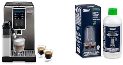 De'Longhi Dinamica Plus ECAM 372.95.TB Kaffeevollautomat mit Milchsystem, Cappuccino, Espresso auf Knopfdruck, Touchscreen, App-Steuerung, Kaffeekannen-Funktion, Titan/Schwarz mit DLSC 500 Entkalker