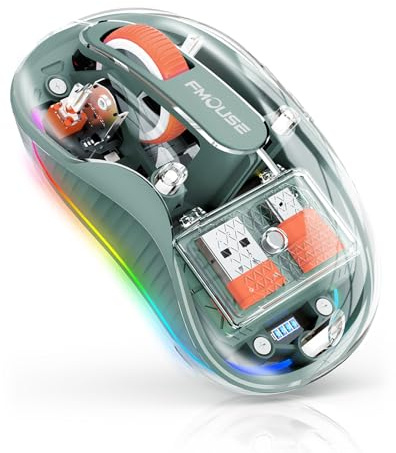FMOUSE Mouse wireless trasparente, doppio Bluetooth, 2,4 GHz con USB e due ricevitori di tipo C, 2400 DPI, mouse silenzioso per PC portatile con luci RGB compatibile con Windows/macOS/telefono (verde)