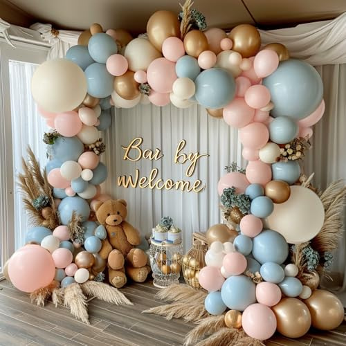 Ballon Gender Reveal, Ballon Rose Et Bleu Blanc Gold Paillette | 144 Kit Arche Ballon Rose pour Garçon Fille, Gender Reveal, Baby Shower, Décoration Baptême, Mariage Champêtre, Anniversaire